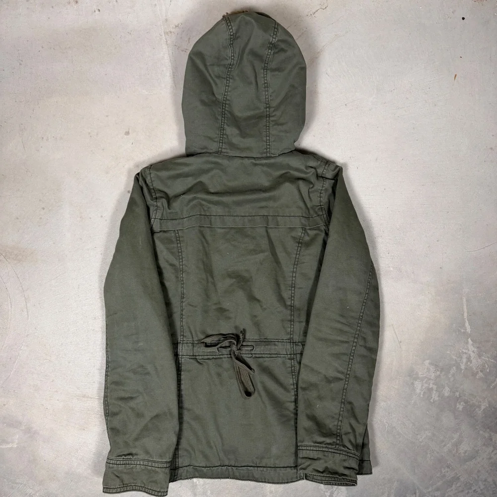 Grail Hollister Women Olive Green Sherpa Lined Parka Jacket Faux‎ Fur Hood Large
